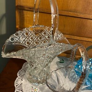 Cut Glass Basket with Handle - Clear Crystal Look